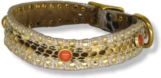 Bellerei Hundehalsband Rita aus Leder in Koralle Gold Beige – Bild 1 von 2
