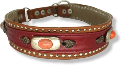 Bellerei Lederhalsband Minna in Braun Rot Silber – Bild 1 von 2