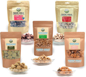 Bellfor Freeze-Snacks für Hunde Sparset mit Huhn, Kaninchen, Lachs und Lamm 250g ohne Farb- und Aromastoffe sowie Konservierungsstoffe - 5 x 50 g – Bild 1 von 3