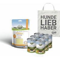 Produktbild von Bellfor Magen-Darm-Set für große Hunde mit Nassfutter und Pulver zur Unterstützung von Verdauung und Immunsystem inklusive Jutebeutel - 6 x 800 g