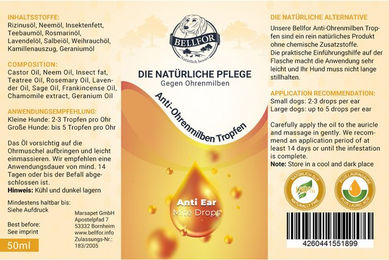 Bellfor Ohrmilben Tropfen für Hunde mit Salbeiöl, Rizinusöl und Teebaumöl 50 ml - 50 ml – Bild 1 von 5