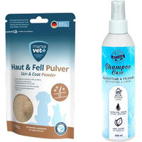 Produktbild von Bellfor Sparset gegen Schuppen für Hunde mit Shiimun Skin Haut-Fell-Supplement und Hundeshampoo Care - 50 g