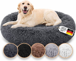 Belune Hundebett aus veganen Materialien mit waschbarem Plüschbezug in Grau – Bild 1 von 5