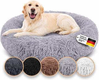 Belune Hundebett aus veganen Materialien mit waschbarem Plüschbezug in Grau – Bild 1 von 5