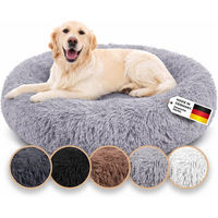 Produktbild von Belune Hundebett aus veganen Materialien mit waschbarem Plüschbezug in Grau
