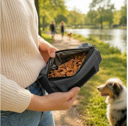 belviona Futterbeutel für Hundetraining mit Wurfhilfe und Karabiner grau aus Polyester – Bild 1 von 2