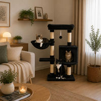 Produktbild von belviona Katzenkratzbaum 93 cm Schwarz mit Höhle Liegemulde Liegebett und Sisalstämmen
