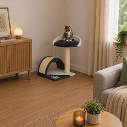 belviona Katzenkratzbaum kompakt mit Sisal-Kratzflächen für Katzen und Kitten in Grau/Weiß – Bild 1 von 3