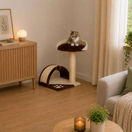 belviona Katzenkratzbaum kompakt mit Sisal-Kratzflächen und Spielzeug für kleine bis mittelgroße Katzen und Kitten in Braun/Beige – Bild 1 von 3