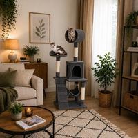 Produktbild von belviona Katzenkratzbaum mit Höhle, Hängematte und Treppe, 133 cm, Dunkelgrau