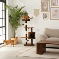 Produktbild von belviona Katzenkratzbaum mit Kuschelhöhle und Spielbällen aus Sisal und Plüsch, 112 cm, Braun