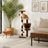 Produktbild von belviona Katzenkratzbaum mit Kuschelhöhle und Spielbällen aus Sisal und Plüsch, 112 cm, braun/beige