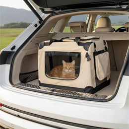 belviona Katzentransporttasche für Katzen beige faltbar mit Mesh-Fenstern aus Oxford-Gewebe 60x42x44 cm inkl. Innenkissen – Bild 1 von 5