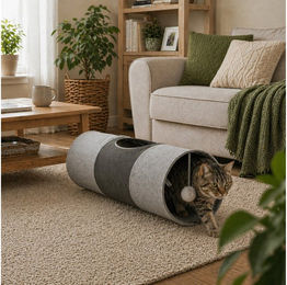 belviona Katzentunnel Tierrascheldecke mit Spielball grau 30x70 cm – Bild 1 von 4