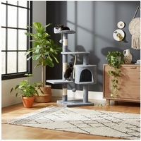 Produktbild von belviona Kratzbaum kompakt 112 cm Grau mit Kuschelhöhle und Spielbällen aus Sisal und Plüsch für Katzen