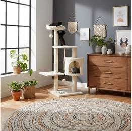 belviona Kratzbaum kompakt 112 cm mit Kuschelhöhle und Spielbällen aus Sisal und Plüsch – Bild 1 von 1
