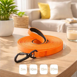 belviona Schleppleine für Hunde 5 m wasserabweisend in Orange mit Neopren-Handschlaufe – Bild 1 von 3