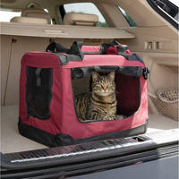 Produktbild von belviona Tiertransporttasche für Katzen in Rot mit Mesh-Fenstern und Innenkissen, faltbare Katzentransportbox aus Oxford-Gewebe, 50x34x36 cm