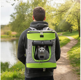 belviona Tiertransporttasche Rucksack für Hunde und Katzen Grau Grün wasserabweisend – Bild 1 von 5