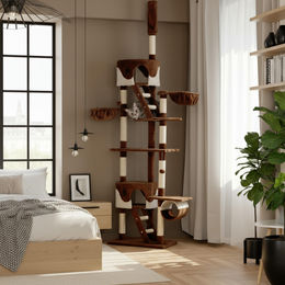 belviona XXL Kratzbaum mit Deckenspanner in Braun/Beige für Katzen mit 230-250 cm Höhe – Bild 1 von 4