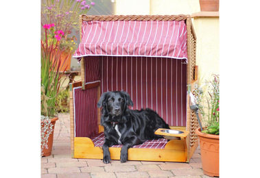 bene living Hundestrandkorb für große Rassen in Rot-Beige mit Schutzhülle und wasserabweisendem Polyester – Bild 1 von 5