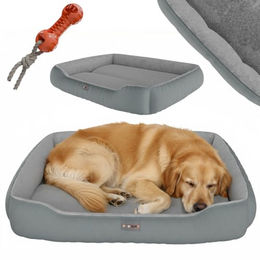 BENNO Hundebett Sammy Grau 95x75x18 cm aus Polyester mit rutschfestem Unterteil und Kauknochen – Bild 1 von 7