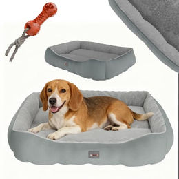 BENNO Hundebett Sammy quadratisch Grau 80x65x17 cm aus Polyester mit rutschfestem Boden und Kauknochen – Bild 1 von 7
