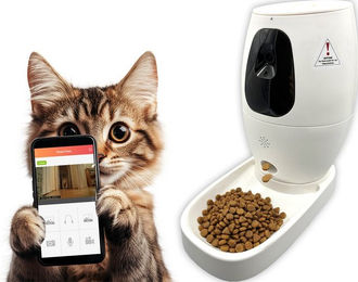 Berger & Schröter Smart Katzen-Futterautomat mit 720P-HD-Kamera, Fernüberwachung und Leckerlie-Spender in Weiß – Bild 1 von 3