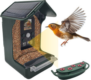 Berger & Schröter Vogel-Futterhaus mit 1080P Kamera, Solar und Wassertränke, Grün, Kunststoff – Bild 1 von 7