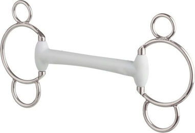 Produktbild von beris 3-Ring-Gebiss mit Olivenkopfstange aus Holz in Silber Medium 140 mm