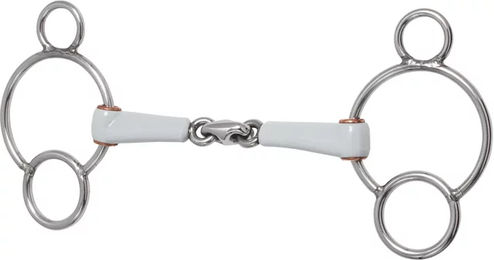 Produktbild von Beris Gebiss für Pferde mit 3 oder 4 Ringen und Doppelknicks aus Kunststoff in Grau oder Silber