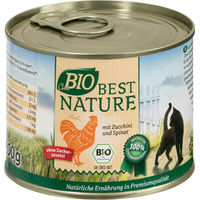 Produktbild von Best Nature Bio Katzenfutter Hähnchen und Zucchini Stückchen in Sauce glutenfrei 6 x 200 g
