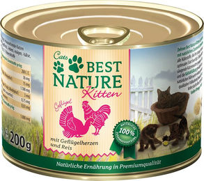 Produktbild von Best Nature Kitten Katzenfutter Geflügelherzen und Reis 6 x 200 g glutenfrei - 6 x 200 g