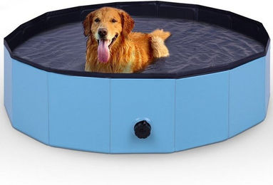 Bestlivings Hundepool faltbar aus blauem Kunststoff mit rutschfestem Boden und Ablassventil – Bild 1 von 3