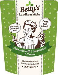 Produktbild von Betty's Landhausküche Katzen Nassfutter Adult Huhn mit Kalb und Borretschöl 250 g