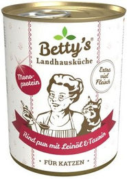 Betty's Landhausküche Katzen Nassfutter Rind pur mit Leinöl Stückchen in Sauce getreidefrei monoprotein 6 x 400 g - 6 x 400 g – Bild 1 von 7