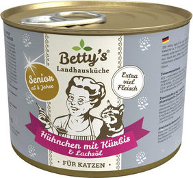 Betty's Landhausküche Katzen Nassfutter Senior Hühnchen mit Kürbis und Lachsöl 6 x 200 g getreidefrei - 6 x 200 g – Bild 1 von 4