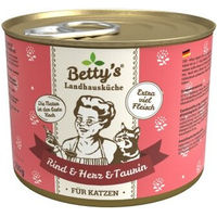 Produktbild von Betty's Landhausküche Katzenfutter Rind & Herz Stückchen in Sauce für erwachsene Katzen mit hohem Fleischanteil 6x 200 g - 6 x 200 g