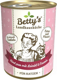 Betty's Landhausküche Nassfutter Katze Adult Rind pur mit Leinöl Stückchen in Sauce 6 x 400 g - 6 x 400 g – Bild 1 von 5