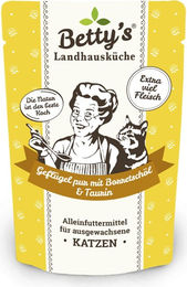Betty's Landhausküche Nassfutter Katze Geflügel pur mit Borretschöl Stückchen in Sauce 12 x 100 g - 12 x 100 g – Bild 1 von 3