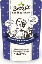 Betty's Landhausküche Nassfutter Katze Huhn & Fasan mit Borretschöl Stückchen in Sauce 12 x 100 g - 12 x 100 g – Bild 1 von 5