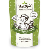 Produktbild von Betty's Landhausküche Nassfutter Katze Huhn & Kalb mit Borretschöl Stückchen in Sauce 12 x 100 g - 12 x 100 g