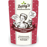 Produktbild von Betty's Landhausküche Nassfutter Katze Rind & Herz mit Borretschöl Stückchen in Sauce 12 x 100 g - 12 x 100 g
