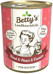 Betty's Landhausküche Nassfutter Katze Rind & Herz Stückchen in Sauce Getreidefrei 6 x 400 g - 6 x 400 g – Bild 1 von 6