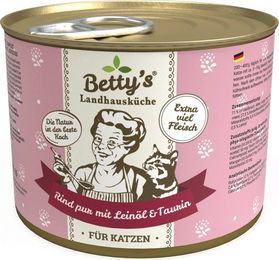 Betty's Landhausküche Nassfutter Katze Rind pur mit Leinöl Stückchen in Sauce Adult 6 x 200 g - 6 x 200 g – Bild 1 von 4