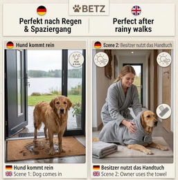Betz Hundehandtuch aus 100% Baumwolle mit Klettverschluss extra saugfähig und schnelltrocknend in Grau – Bild 1 von 11