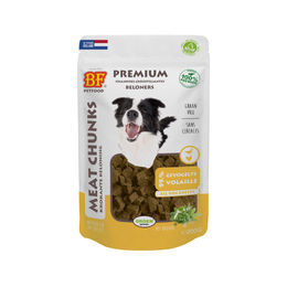 Produktbild von BF Petfood Meat Chunks Belohnungssnack Huhn und Lachs 3 x 200 g