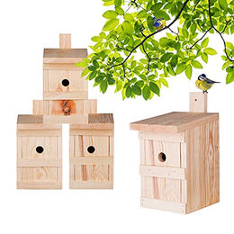 BigDean 4er Set Nistkasten für Meisen und Kleinvögel aus Massivholz in Braun 27x17x17cm – Bild 1 von 4