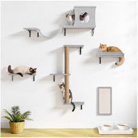 Produktbild von bioby Katzen-Kletterwand 5-teiliges Katzenmöbel-Set aus Holz in Grau für Katzen Adult