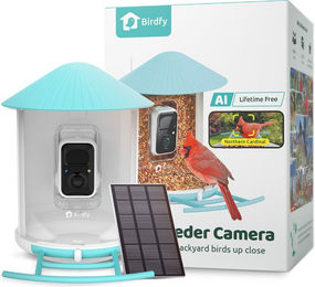 Produktbild von BIRDFY Smarte Vogelhaus Futterstation mit Solarzelle aus Kunststoff in Blau und Weiß